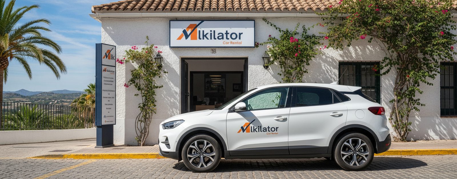 Coche de alquiler en una calle de ciudad listo para una escapada de fin de semana