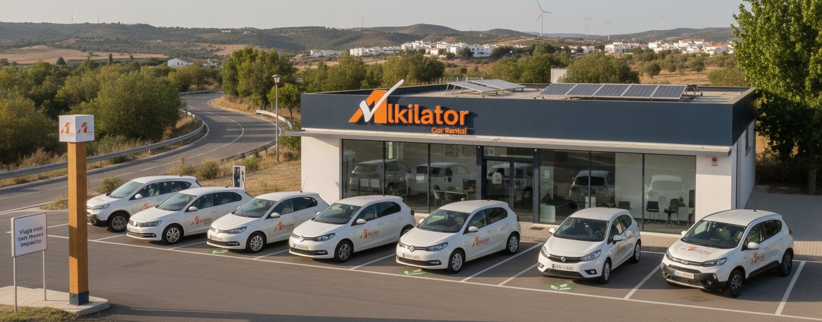 Coche de alquiler en una carretera costera durante un viaje sostenible