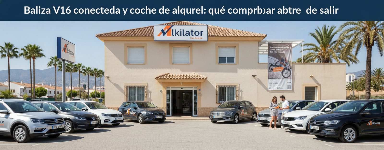 Coche de alquiler de Alkilator detenido en el arcén con la baliza V16 conectada encendida sobre el techo