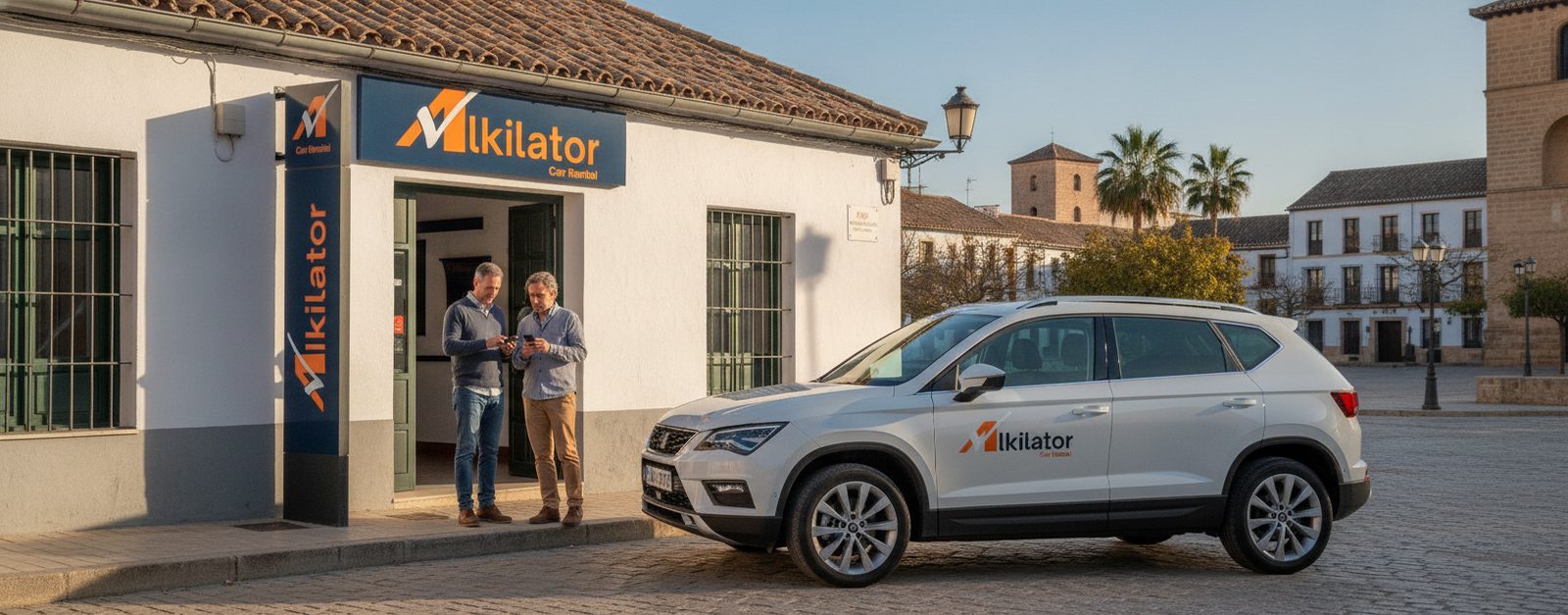 Persona presentando su documentación en el mostrador de una empresa de alquiler de coches