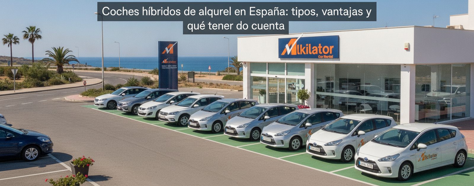Coche híbrido de alquiler circulando por una avenida de una ciudad española
