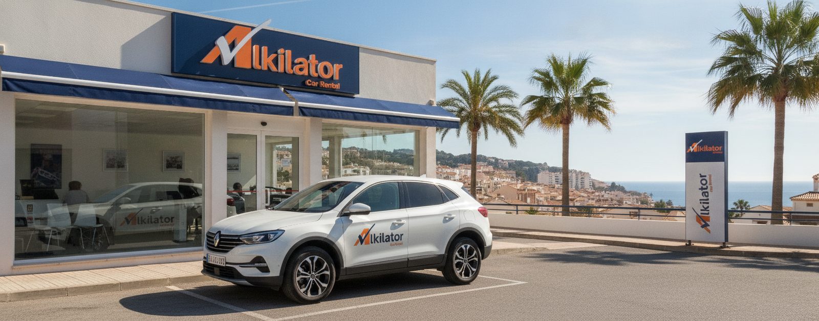 Coche de alquiler circulando por el centro de una ciudad española