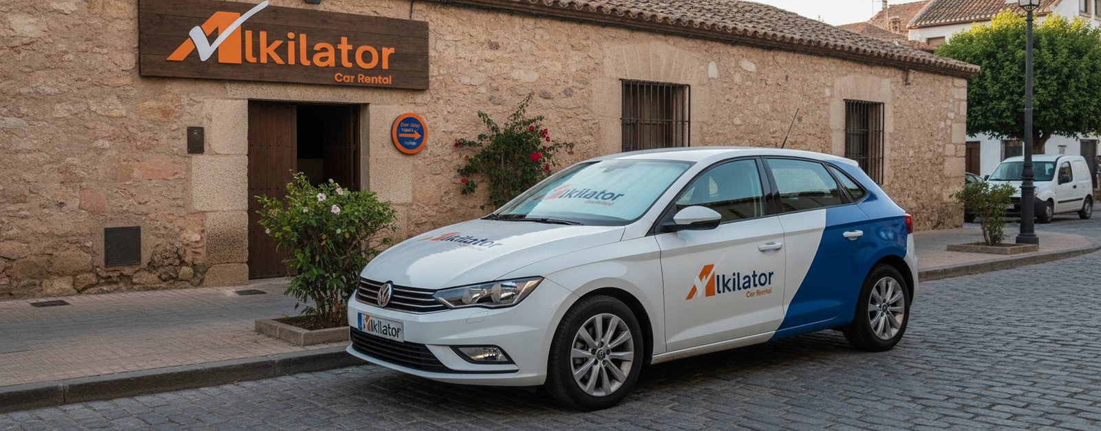 Flota de coches de alquiler aparcados en la costa española, incluyendo modelos de mayor tamaño para familias