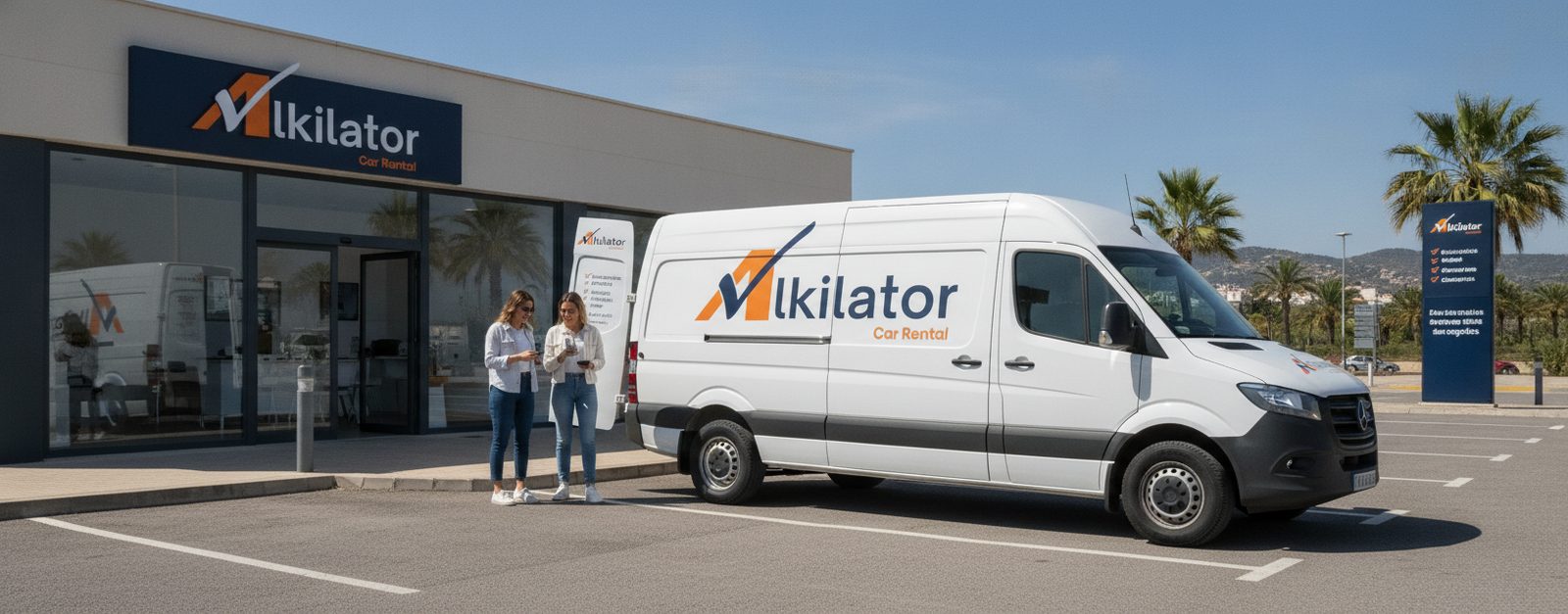 Furgoneta de alquiler siendo inspeccionada antes de la devolución en una oficina de alquiler