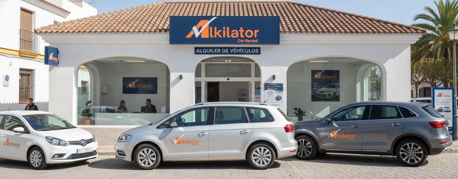 Propietario de empresa de alquiler de coches independiente atendiendo a un cliente en su oficina