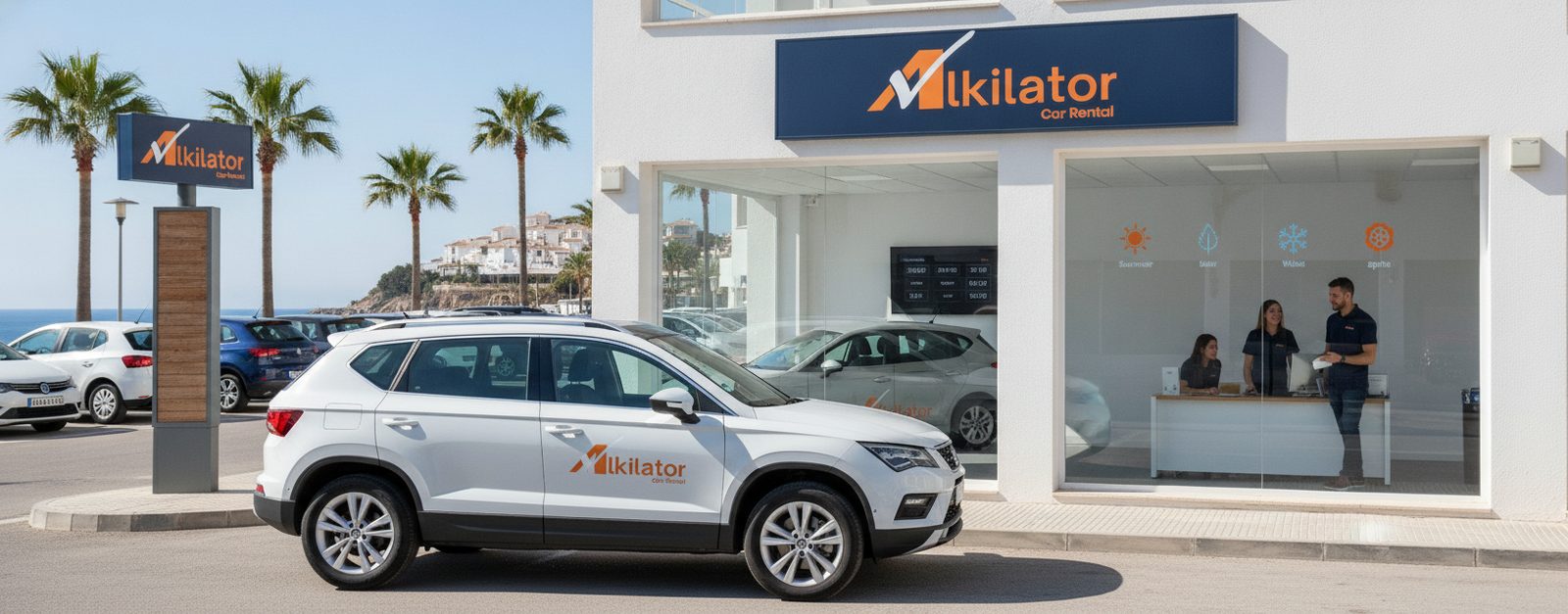 Oficina de empresa de alquiler de coches gestionando precios y disponibilidad de flota