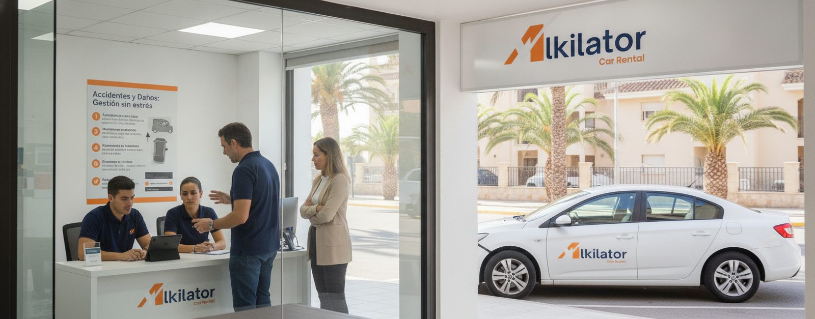 Documentos de seguro de flota sobre escritorio de oficina de empresa de alquiler de coches