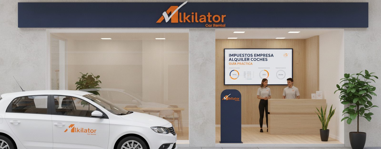 Oficina de empresa de alquiler de coches gestionando precios y disponibilidad de flota