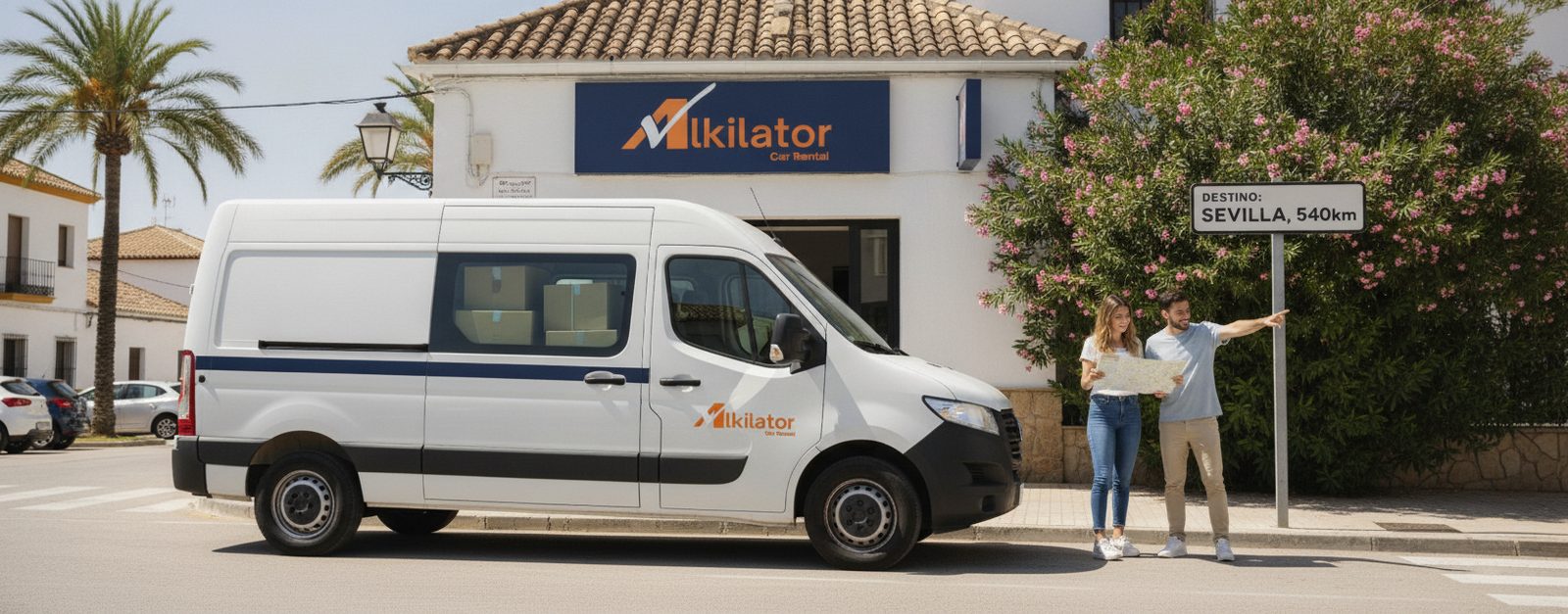 Furgoneta blanca de alquiler de Alkilator preparada para una mudanza a otra provincia