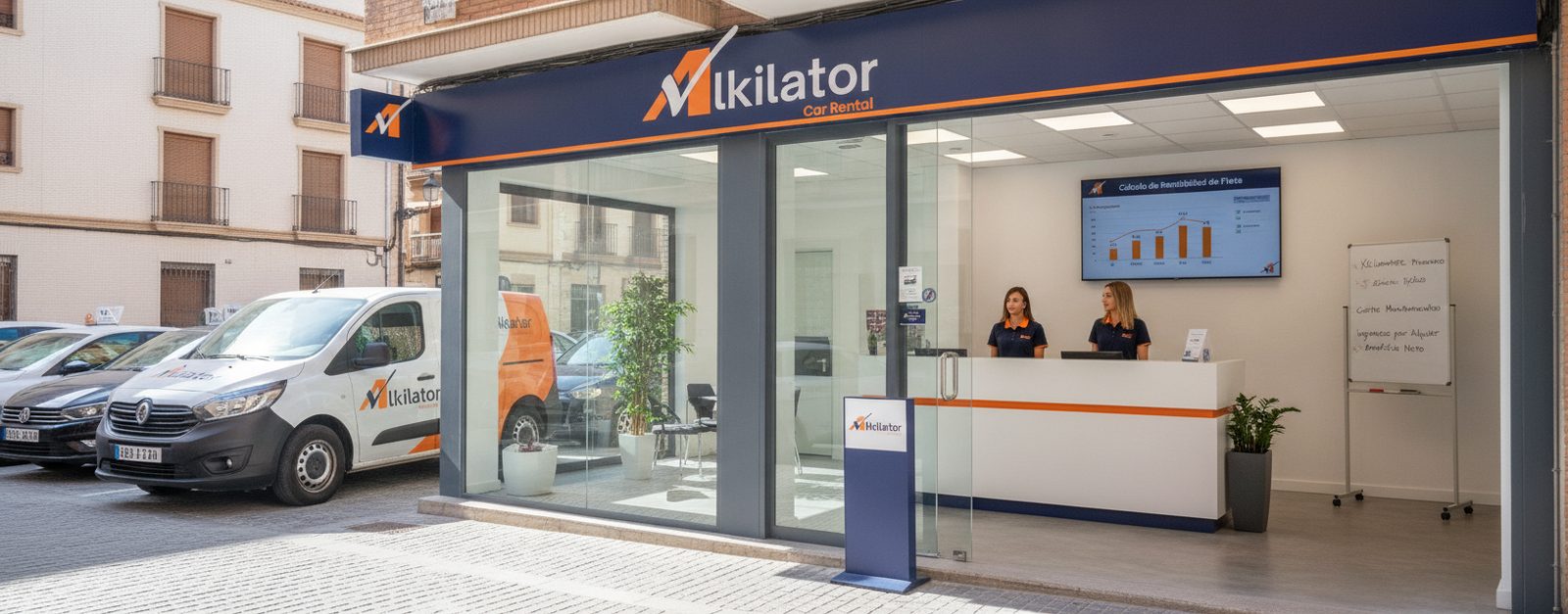 Persona calculando la rentabilidad de su flota de alquiler de coches en una oficina