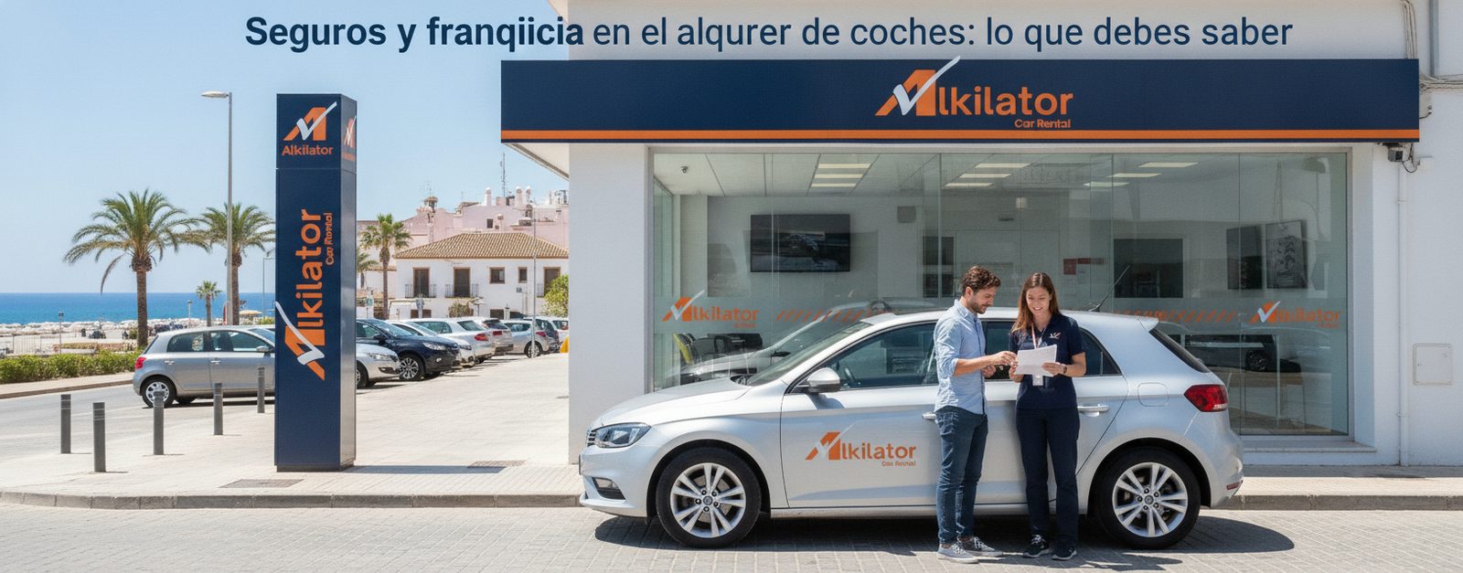 Mostrador de alquiler de coches donde se revisan condiciones del seguro y la franquicia