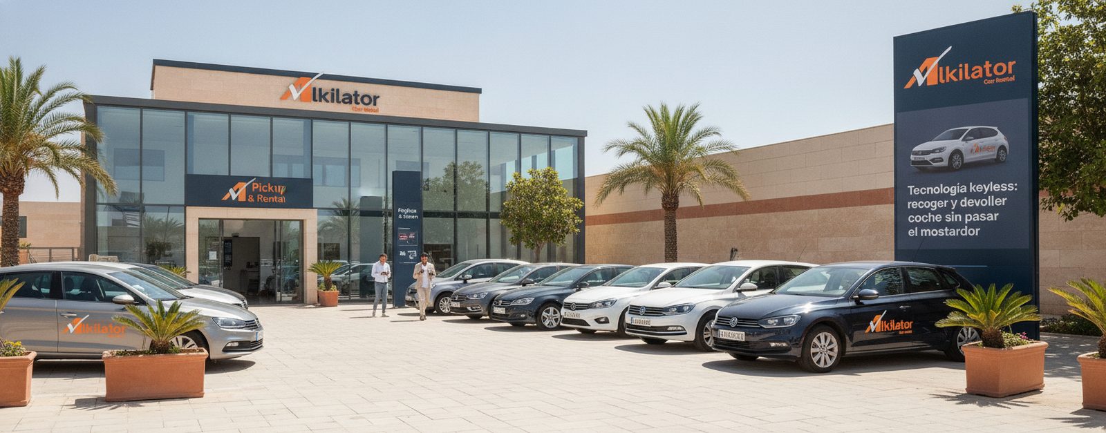 Flota de coches de alquiler en zona costera disponibles con acceso keyless desde el móvil